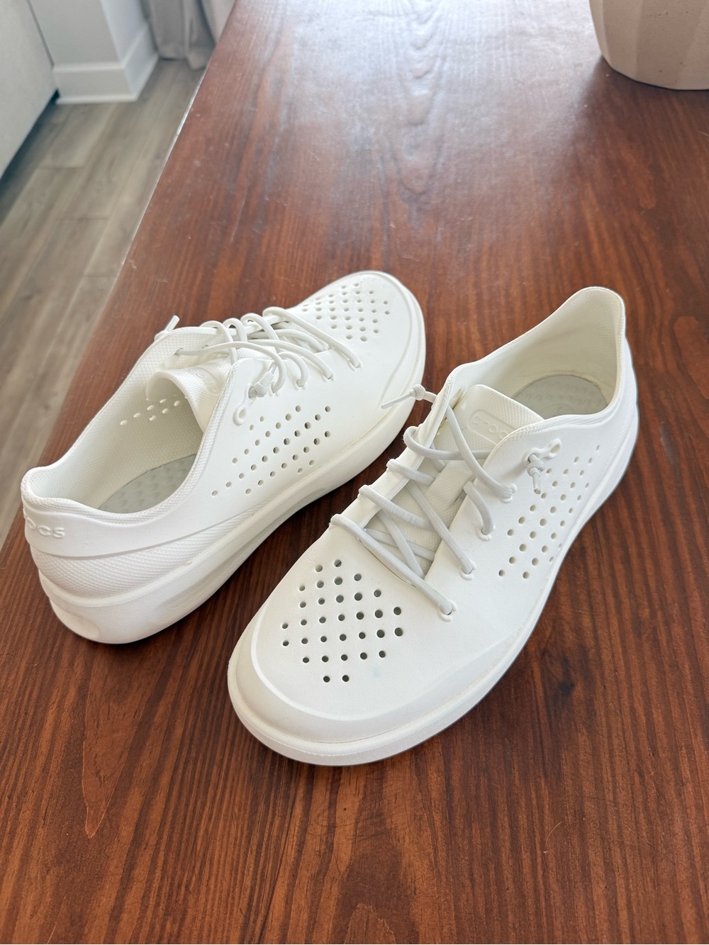 CROCS Men's White Perforated Lace-Up Boat Shoes
